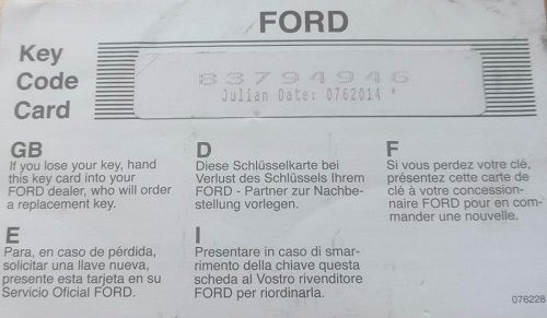 Ford Security Card