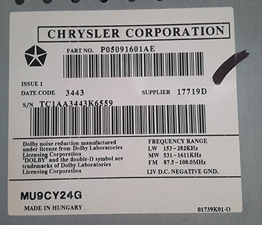 Chrysler Radio Serial Number