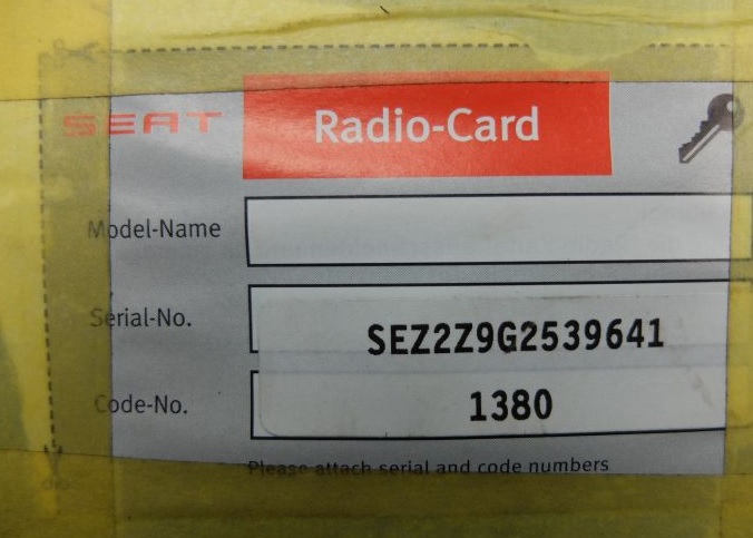 Seat Ibiza radio security card